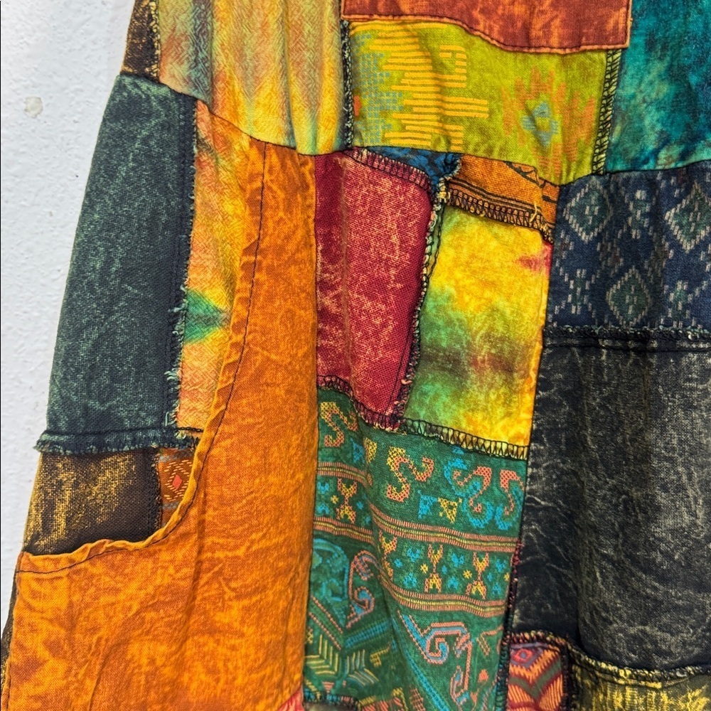 Handmade Bohemian Multi Color Wide-Leg Patchwork Cotton Jumpsuit size Medium - Picture 6 of 11